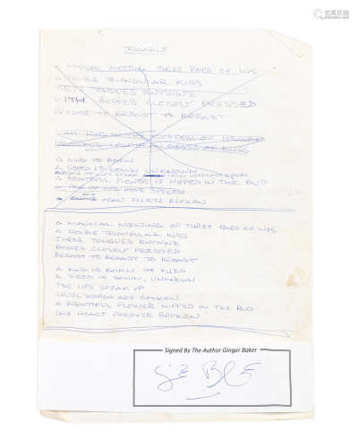 Ginger Baker: A handwritten poem 'Triangle', circa 1966,
