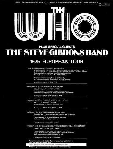 The Who: A Promotional Poster for the 1975 European tour, Oc...