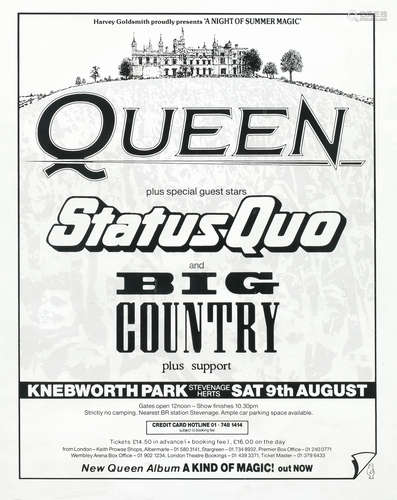 Queen/Status Quo: a British promotional poster for Queen, St...