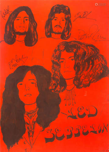 Led Zeppelin: A large and unusual autographed hand-painted p...