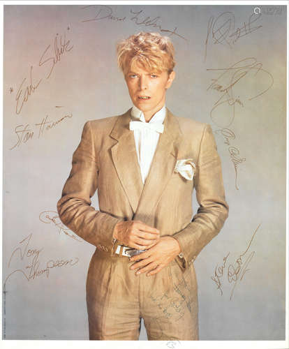 David Bowie: A large signed portrait poster of David Bowie, ...