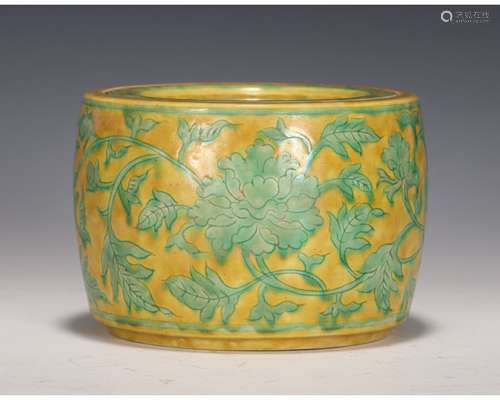 A Yellow Ground Green Enameled Jar