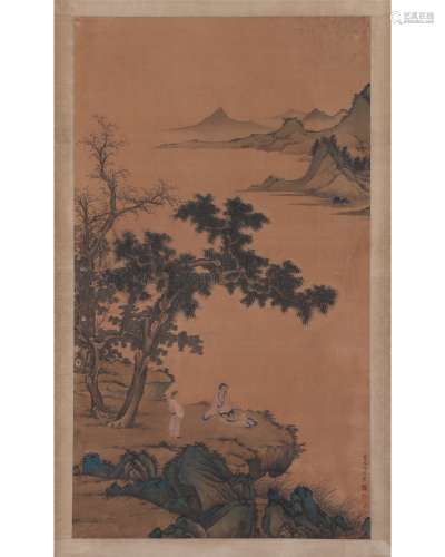 A Chinese Painting Depicting Landscape And Figures