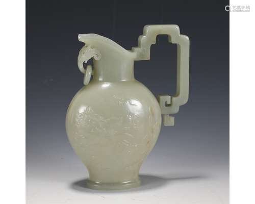 A Carved Celadon Jade Ewer