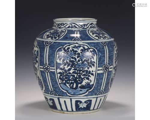 A Blue And White Floral Jar