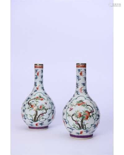 A Pair of Famille rose Bottle Vases
