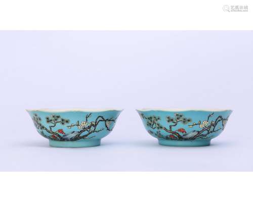 A Pair of Famille Rose Bowls, JiaQing Mark