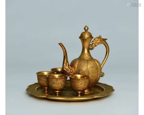A Set of Bronze Ewer and Cups
