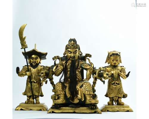 A Set of Gilt-Bronze Figures of Guangong