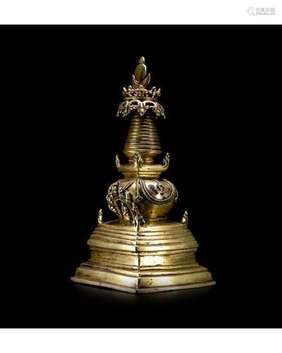 A Gilt-Bronze Stupa