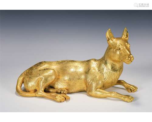 A Chinese Gilt-Bronze Engrave Decorated Hound