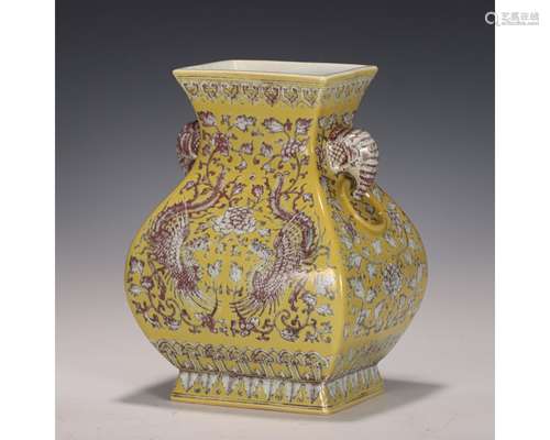 A Yellow Ground And Underglaze Red Zun Vase