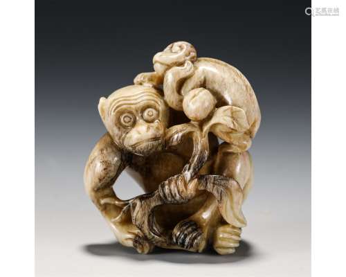 A Chinese Jade Carving of Monkeys Group