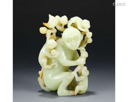 A Carved Jade Monkeys Group