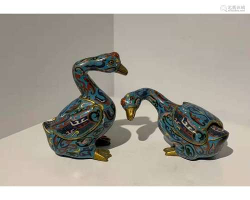 A Pair of Cloisonné Enamel Gooes