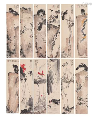 Twelve Chinese Painting Panels of Flowers And Birds