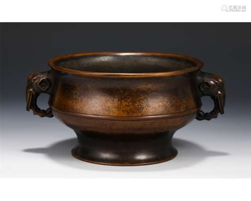A Bronze Incense Burner With Double Handles