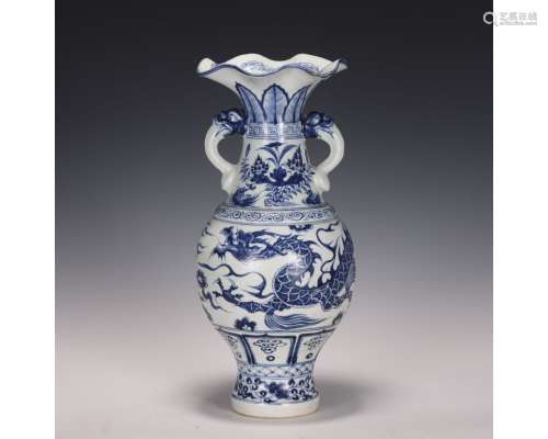 A Blue And White Dragon Vase