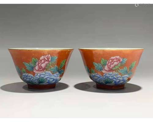 A Pair of Coral-red Bowls, Yongzheng Mark