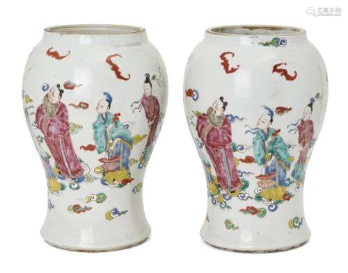 A pair of Chinese porcelain vases, Yongzheng period, painted...