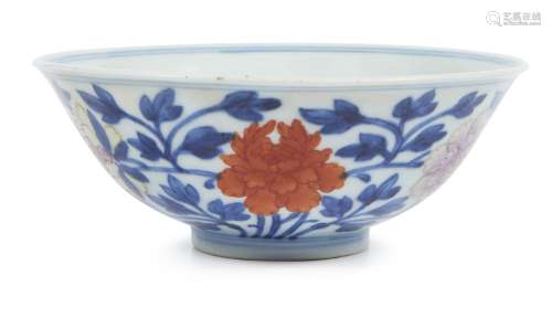 A Chinese porcelain 'peonies' bowl, Qianlong minyao mark and...