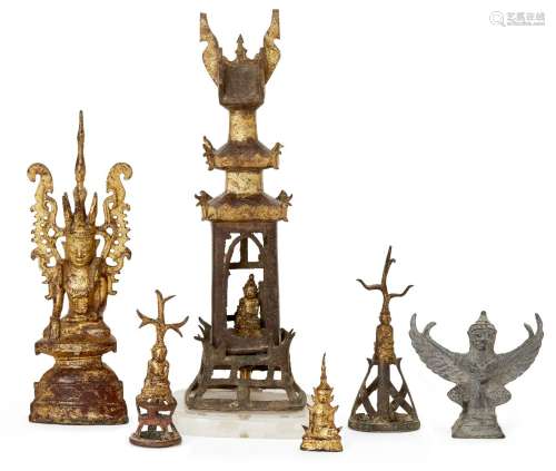 Six Burmese bronze figures, 18th-19th century, comprising fi...