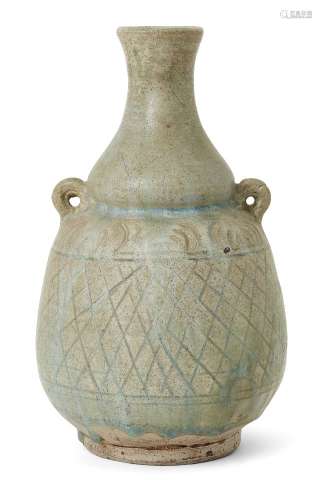 A Thai Sawankhalok pottery flask, 15th/16th century, with tw...