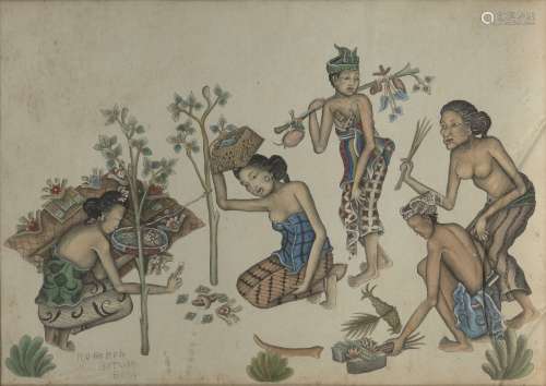 I RENEH (Batuan, 1910-1976), set of five ink and colour on p...