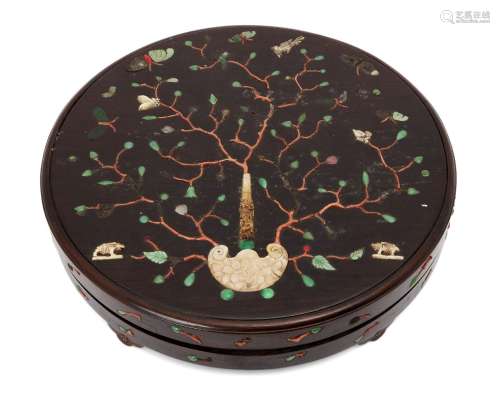 A Chinese hardwood circular box and cover, 18th century, inl...