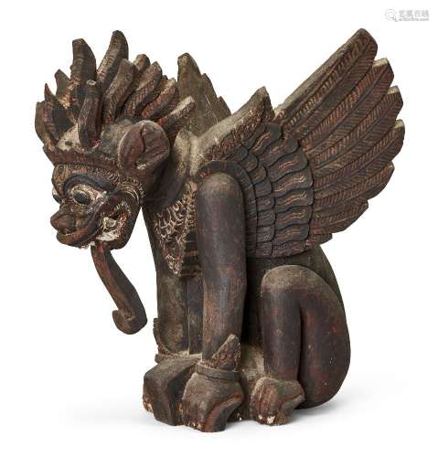 A Balinese carved wood figure of Garuda, mid-20th century, c...