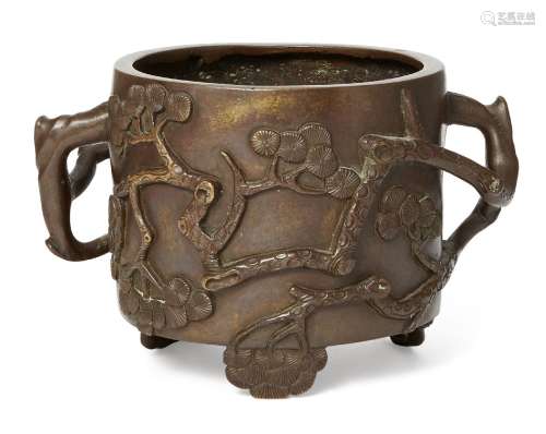 A Chinese bronze 'Three Friends of Winter' censer, 18th/ 19t...