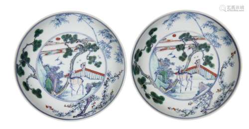 A pair of Chinese doucai porcelain dishes, 18th century, eac...