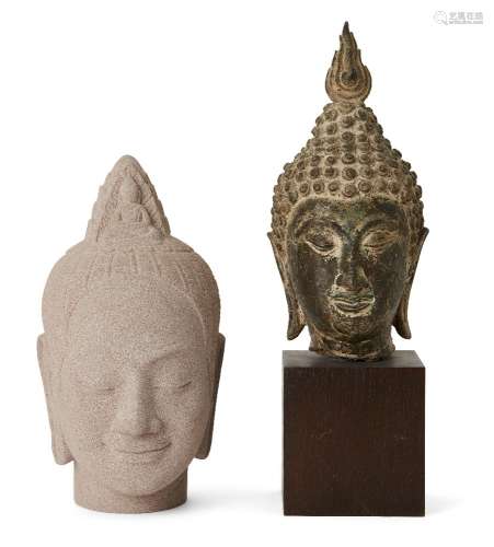 A Thai bronze head of Buddha, 17th/18th century, cast with f...