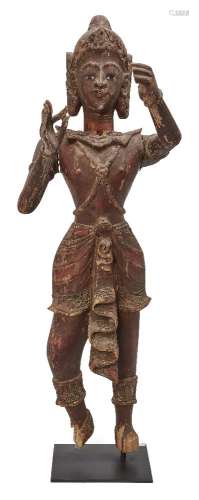 A large Burmese teak standing princely figure, Pagan Area, l...