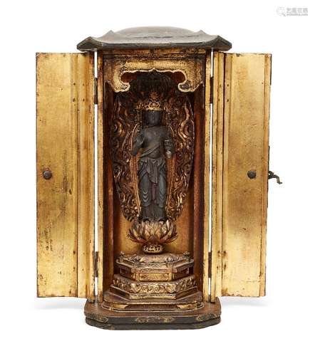 A Japanese gilt wood lacquer shrine (zushi), Edo period, hou...