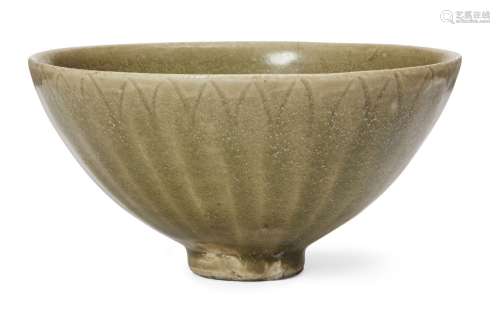 A grey stoneware celadon glazed moulded bowl, 15th/16th cent...