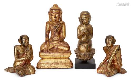 Four Thai giltwood buddhas, late 19th - early 20th century, ...