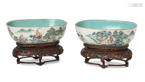 A pair of Chinese porcelain oval bowls, Jiaqing period, each...