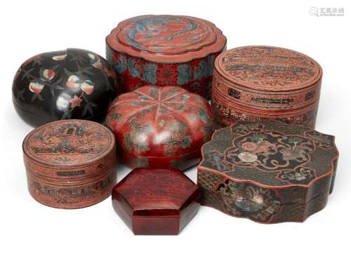 Six Chinese and Burmese lacquer boxes, 19th-20th century, to...