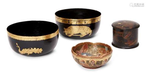 Two Burmese gilt decorated lacquer bowls, early 20th century...