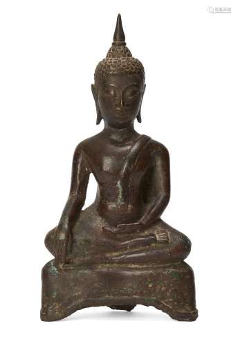A Thai bronze seated Buddha, Kamphaeng Phet period, 15th-16t...
