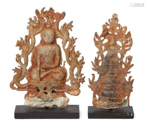 Two Burmese lead-bronze votive plaques, Tai Yai (Shan States...
