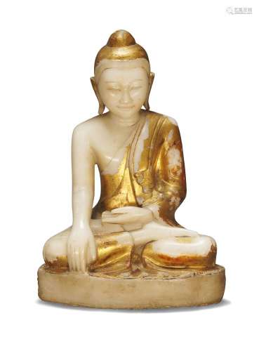 A Burmese parcel gilt alabaster figure of Buddha, mid-19th c...