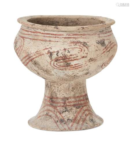 A Thai clay Ban Chiang-type stem bowl, early 20th century, w...