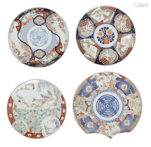 Four large Chinese porcelain Imari chargers, early 20th cent...