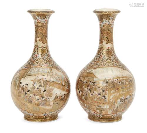 A pair of Japanese miniature Satsuma bottle vases by Hattori...