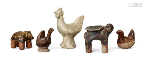 Five Sawankhalok pottery animals, 14th-15th century, compris...