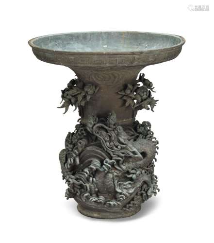A large Japanese bronze vase, late 19th century, cast in hig...
