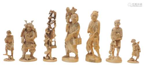 A collection of seven Japanese Ivory okimono, Meiji Period, ...