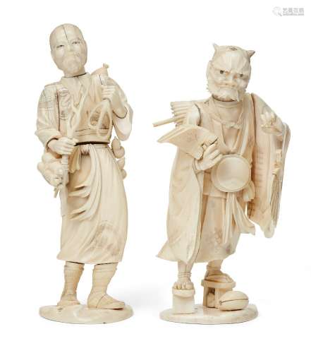 Two Japanese ivory okimono, Meiji Period, one carved as a ma...